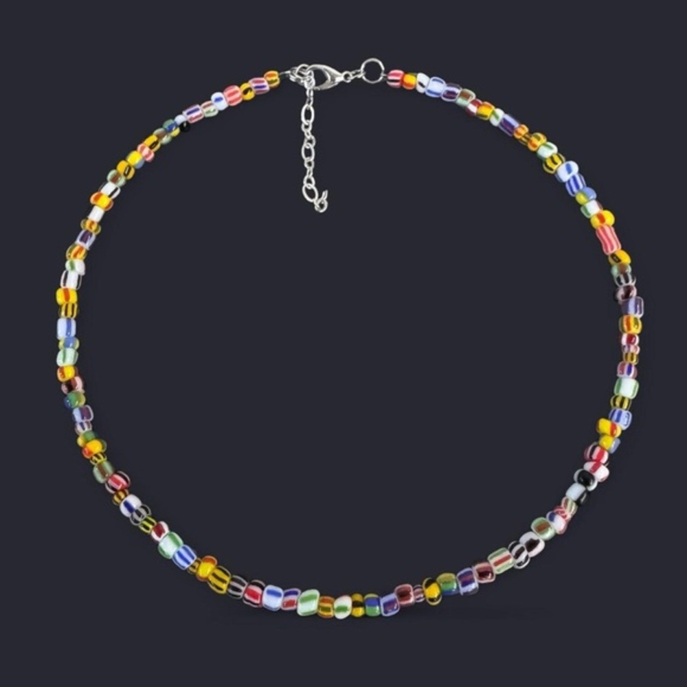 Multicolor Striped Seed Bead Choker Necklace
